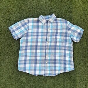 Merona Mens XXL Blue Plaid Short Sleeve Button Down Shirt Cotton Blend
